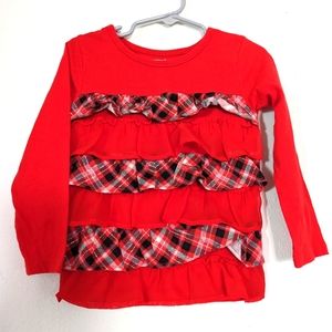 Garanimals long sleeve red and plaid Christmas shirt 3T EUC
